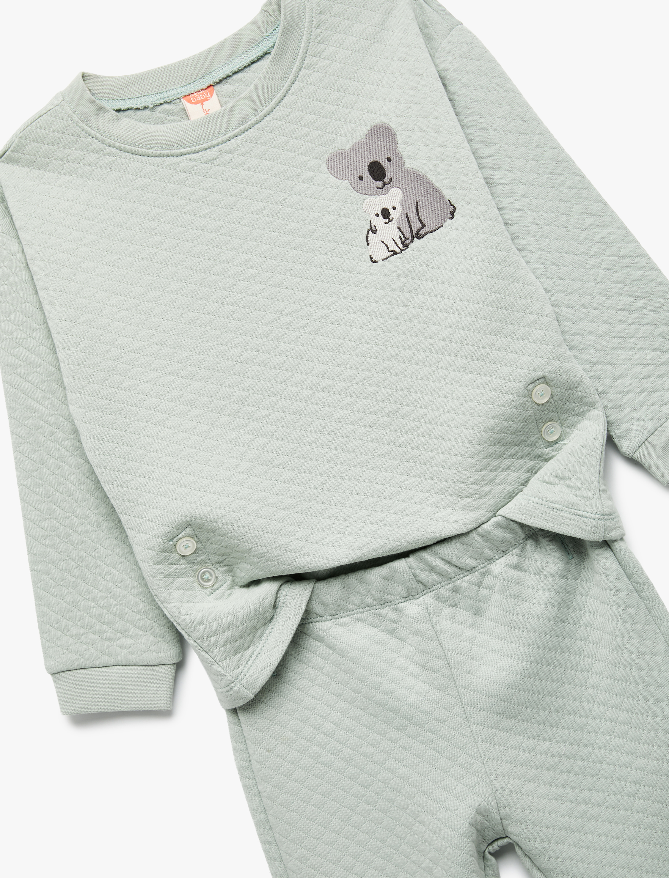  Erkek Bebek Kapitoneli Uzun Kollu Bisiklet Yaka Koala Nakışlı 2'li Takım