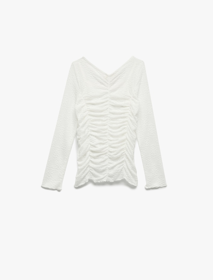 Kız Çocuk Uzun Kollu Slim Fit Büzgülü Tül Bluz