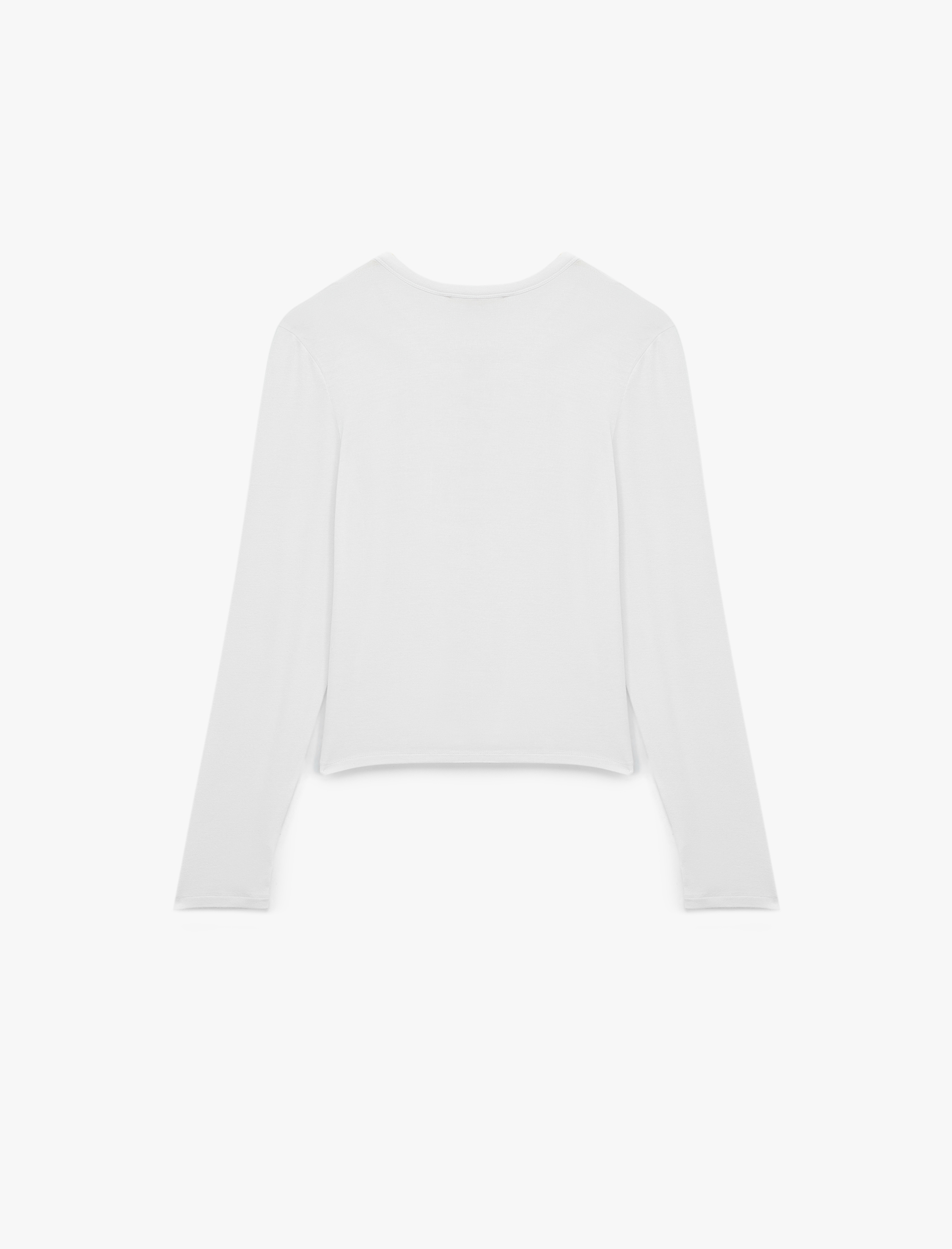   Viskon Kumaş Slim Fit Düğme Detaylı Uzun Kollu Bisiklet Yaka Tişört