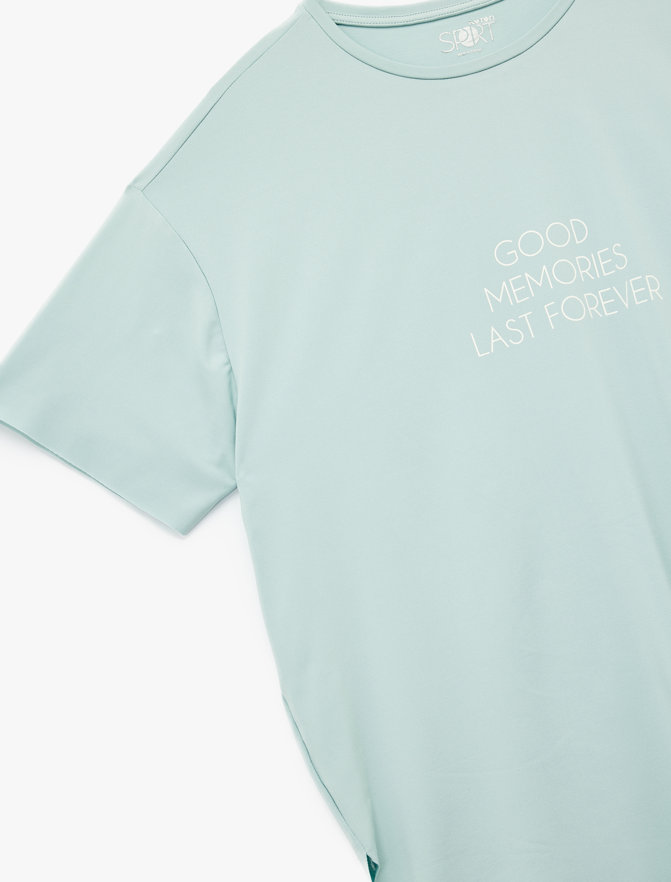   Baskılı Kısa Kollu Bisiklet Yaka Yırtmaçlı Oversize Spor Tişört