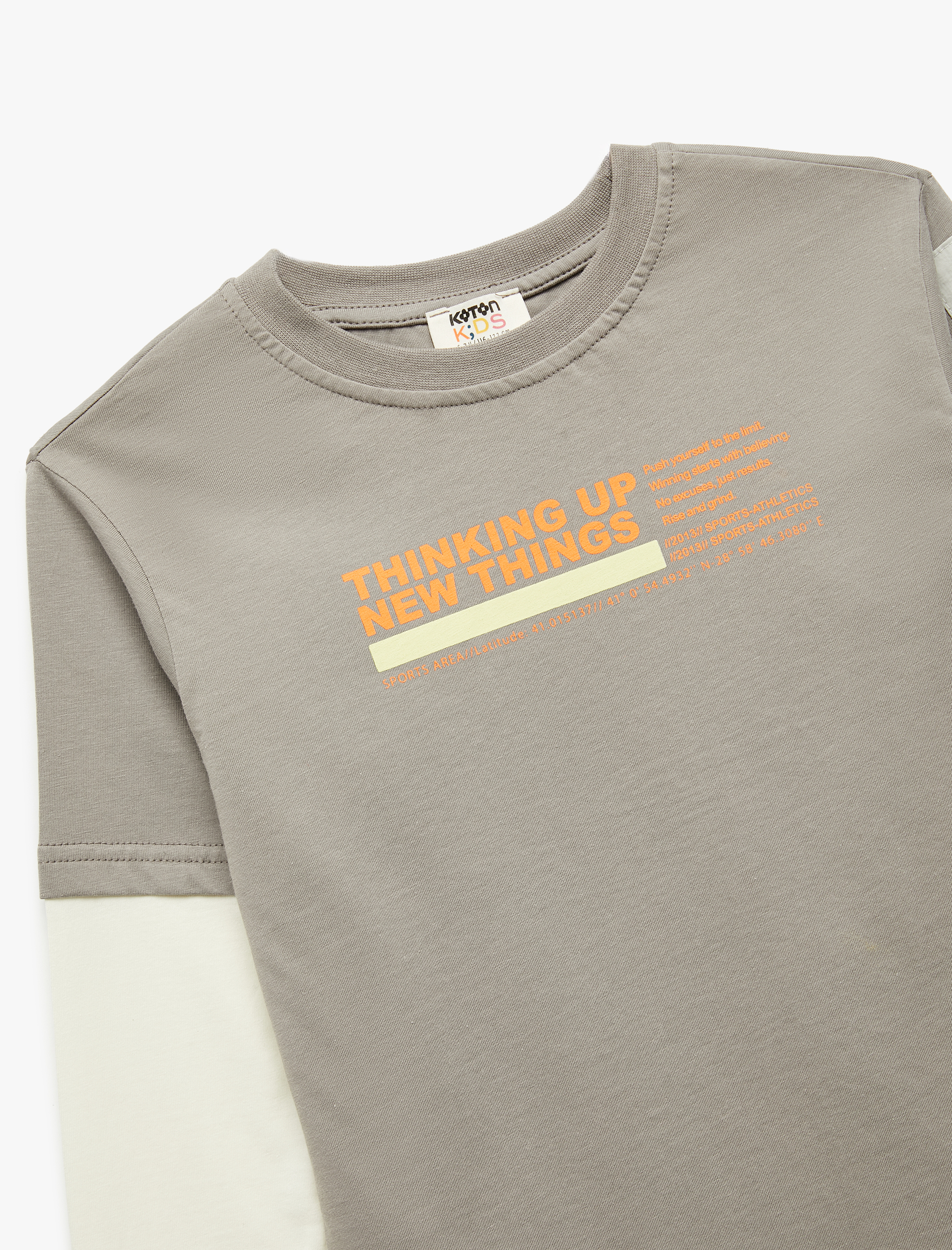  Erkek Çocuk Renk Bloklu Bisiklet Yaka Baskılı Pamuklu Uzun Kollu Oversize Tişört