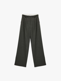 Cepli Pile Detaylı Geniş Paça Baggy Kumaş Pantolon