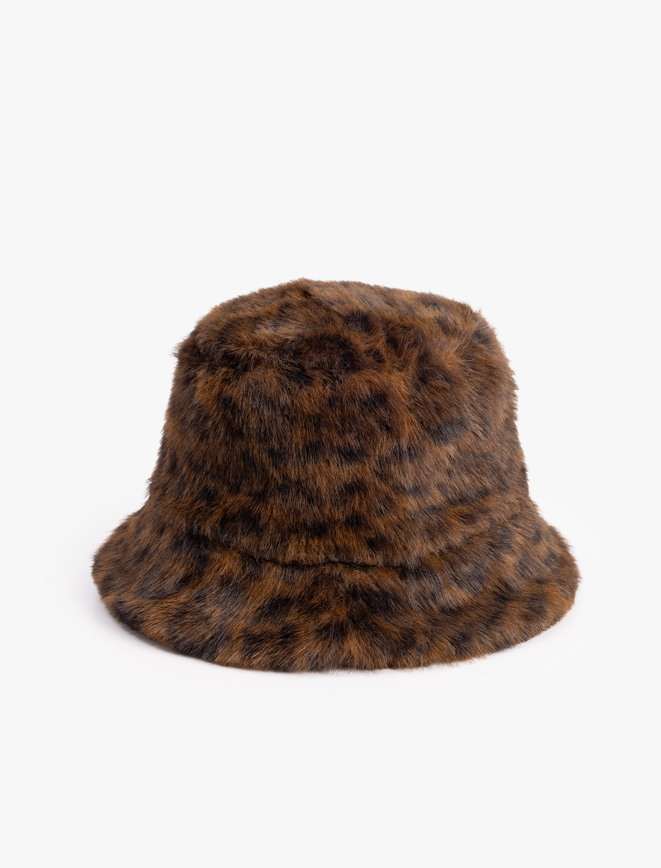  Kadın Leopar Desenli Suni Kürk Bucket Şapka