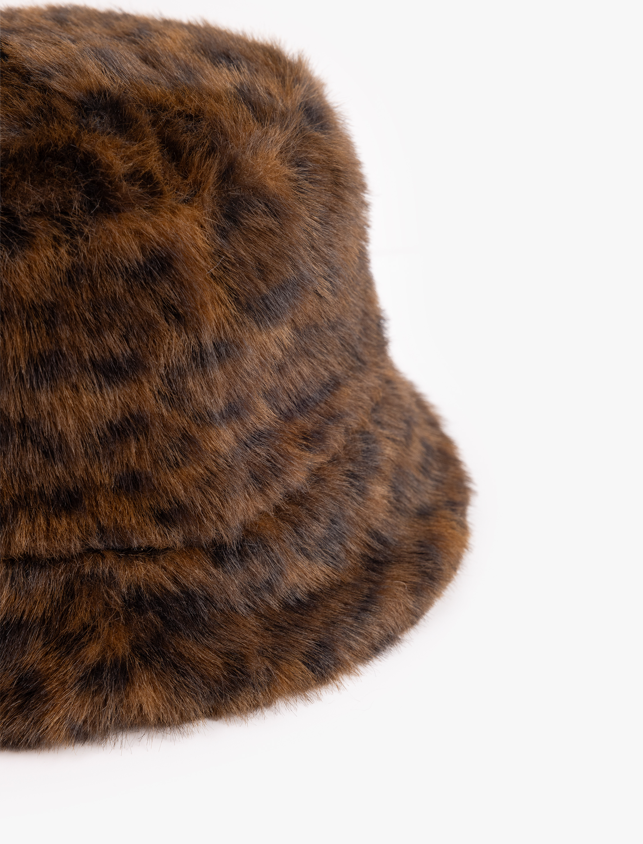  Kadın Leopar Desenli Suni Kürk Bucket Şapka