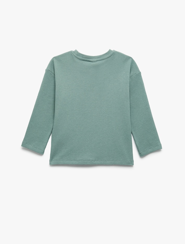 Erkek Bebek Pamuklu Hayvan Baskılı Bisiklet Yaka Uzun Kollu Tişört