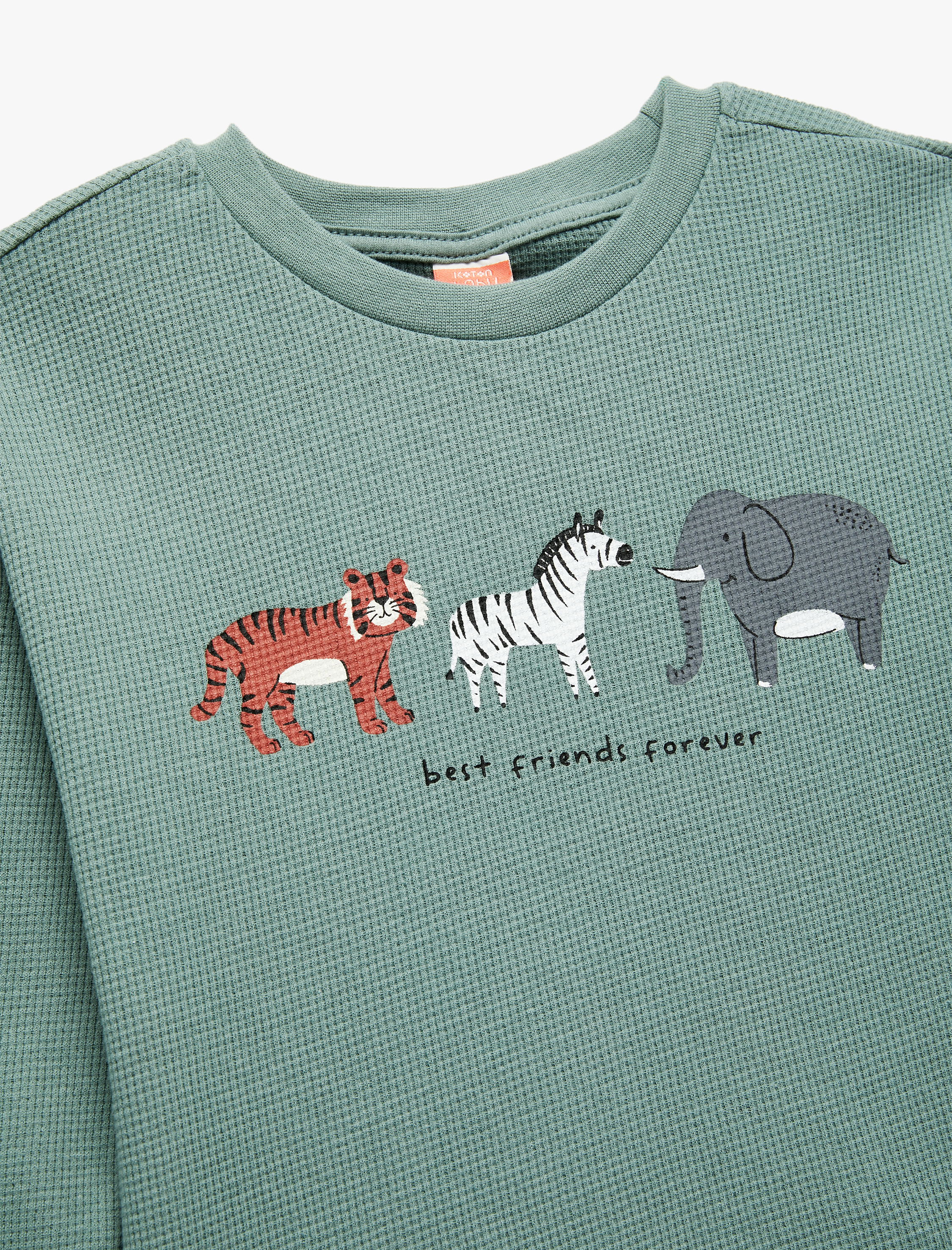  Erkek Bebek Pamuklu Hayvan Baskılı Bisiklet Yaka Uzun Kollu Tişört