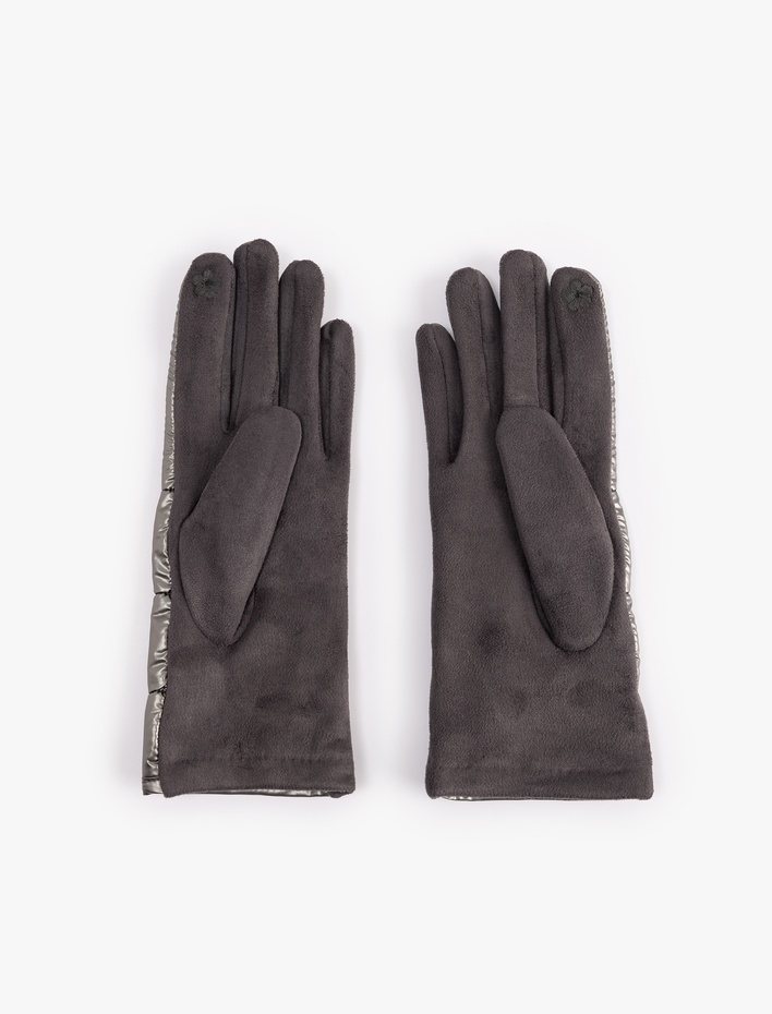 Kadın Suni Süet Metalik Parlak Görünümlü Şişme Eldiven