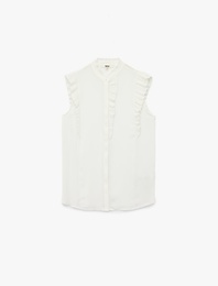 Regular Fit Hakim Yaka Kolsuz Fırfırlı Krep Gömlek