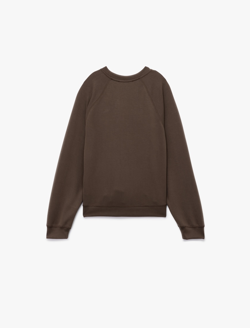   Modal Kumaş Rahat Kalıp Uzun Kollu Bisiklet Yaka Sweatshirt