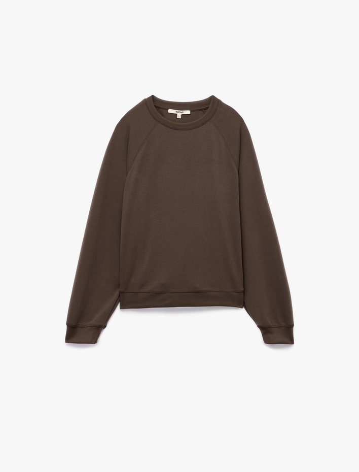  Modal Kumaş Rahat Kalıp Uzun Kollu Bisiklet Yaka Sweatshirt