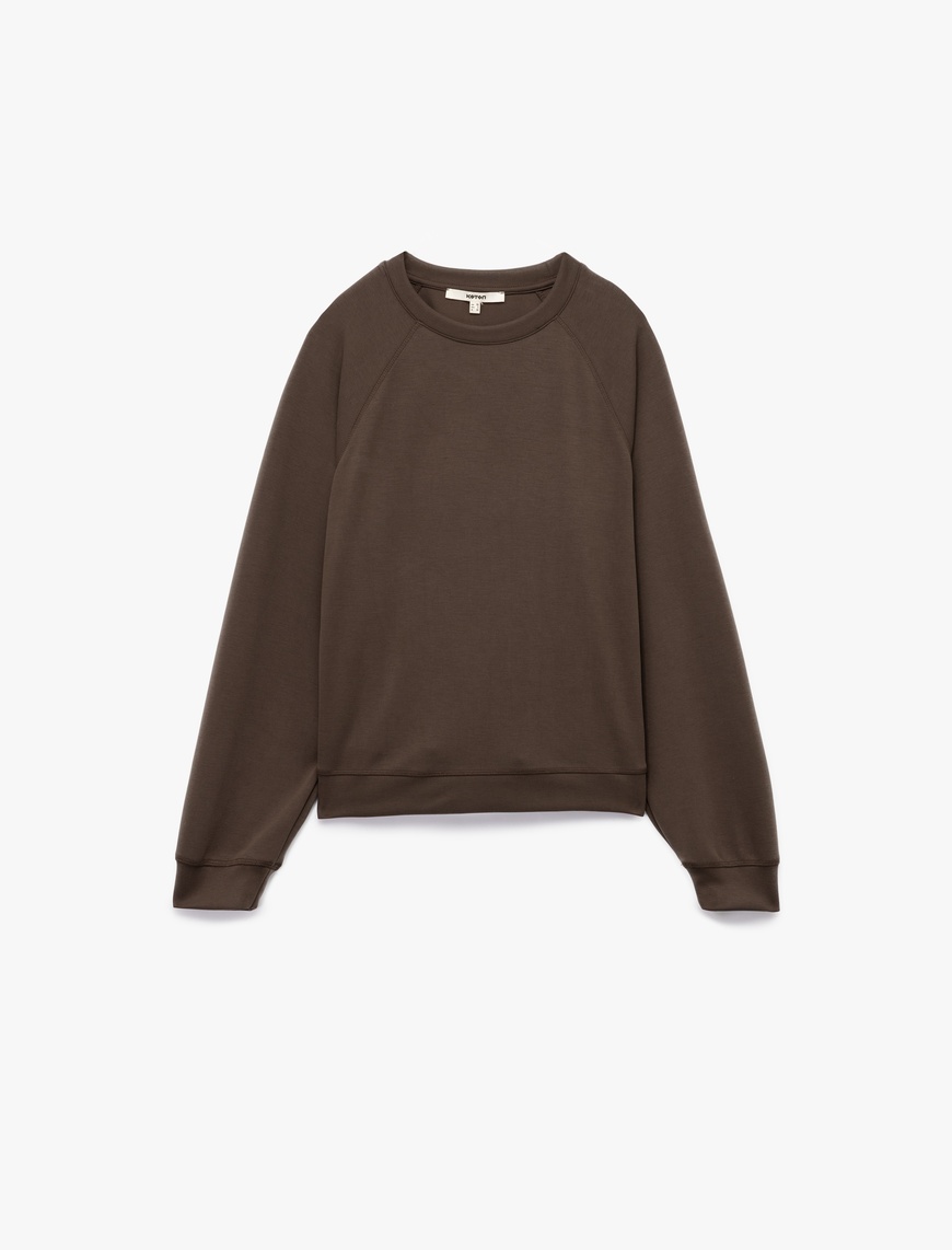   Modal Kumaş Rahat Kalıp Uzun Kollu Bisiklet Yaka Sweatshirt