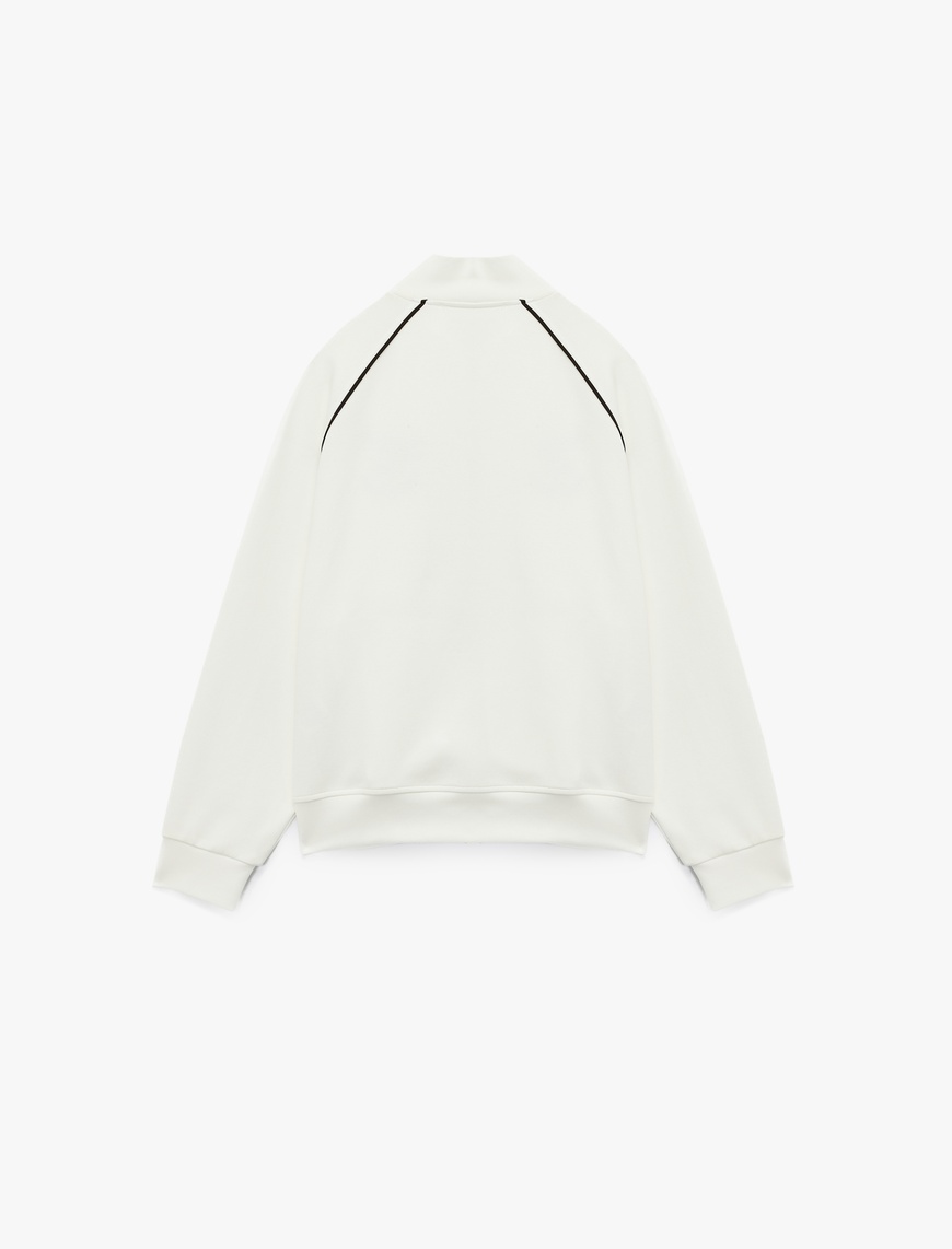   Şardonlu Uzun Kollu Dik Yaka Baskılı Fermuarlı Sweatshirt
