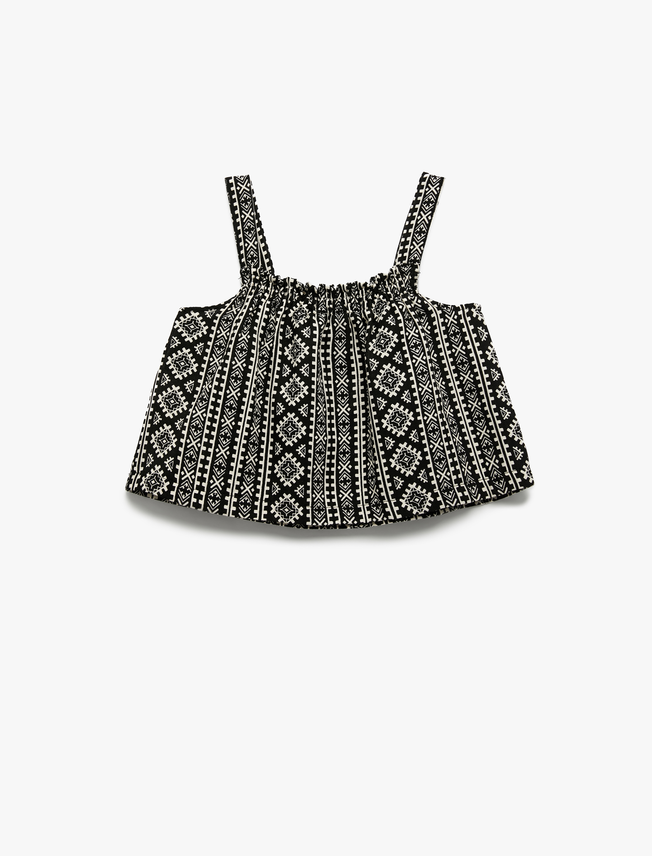  Kız Çocuk Pamuklu Kare Yaka Etnik Desenli Kolsuz Bluz