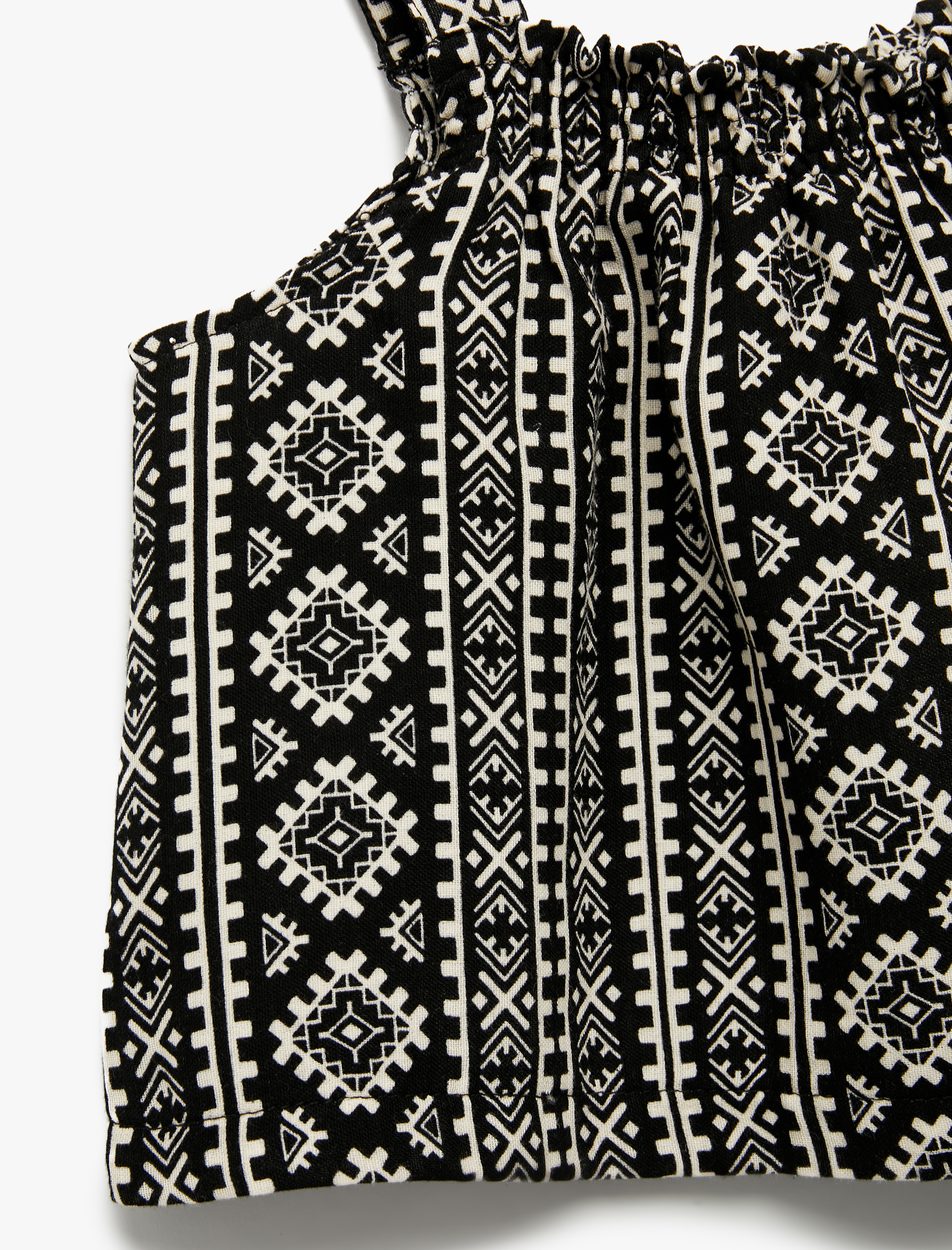  Kız Çocuk Pamuklu Kare Yaka Etnik Desenli Kolsuz Bluz