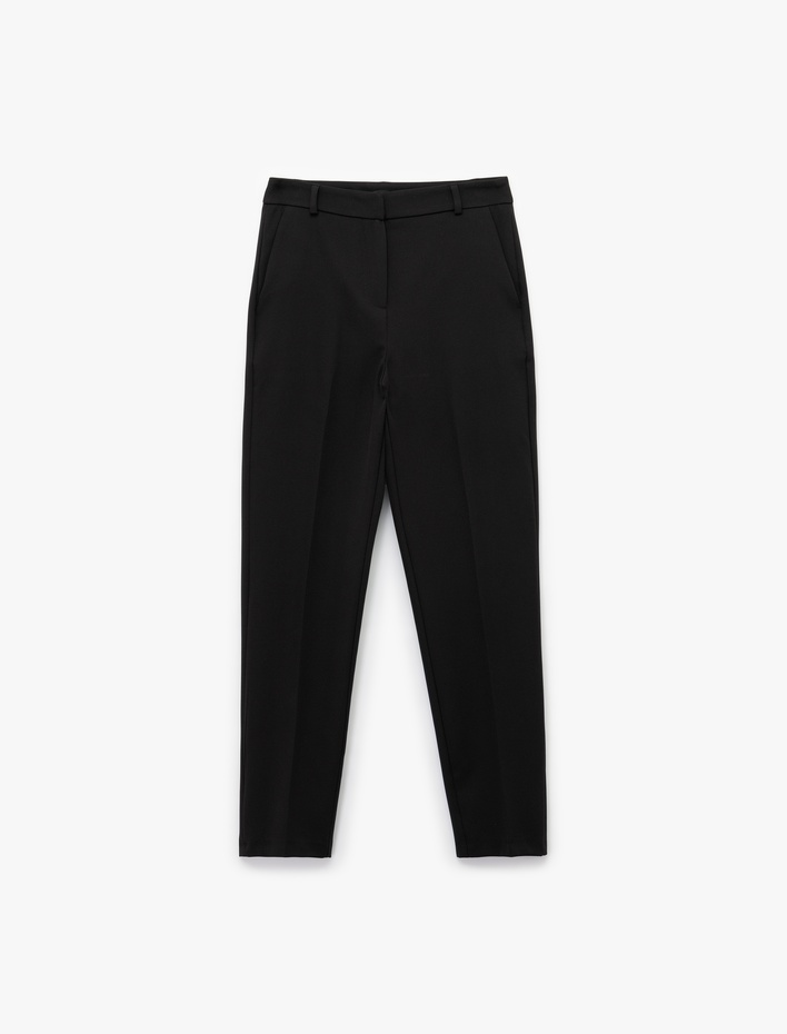  Yüksek Bel Slim Fit Cigarette Kumaş Pantolon
