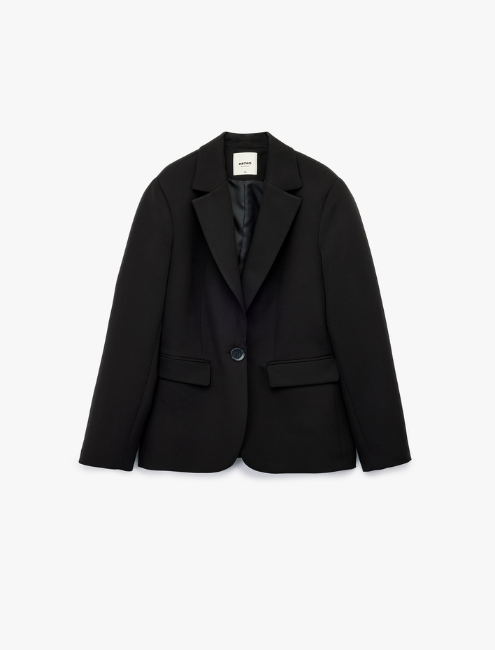  Uzun Kollu Cepli Düğmeli Kruvaze Blazer Ceket