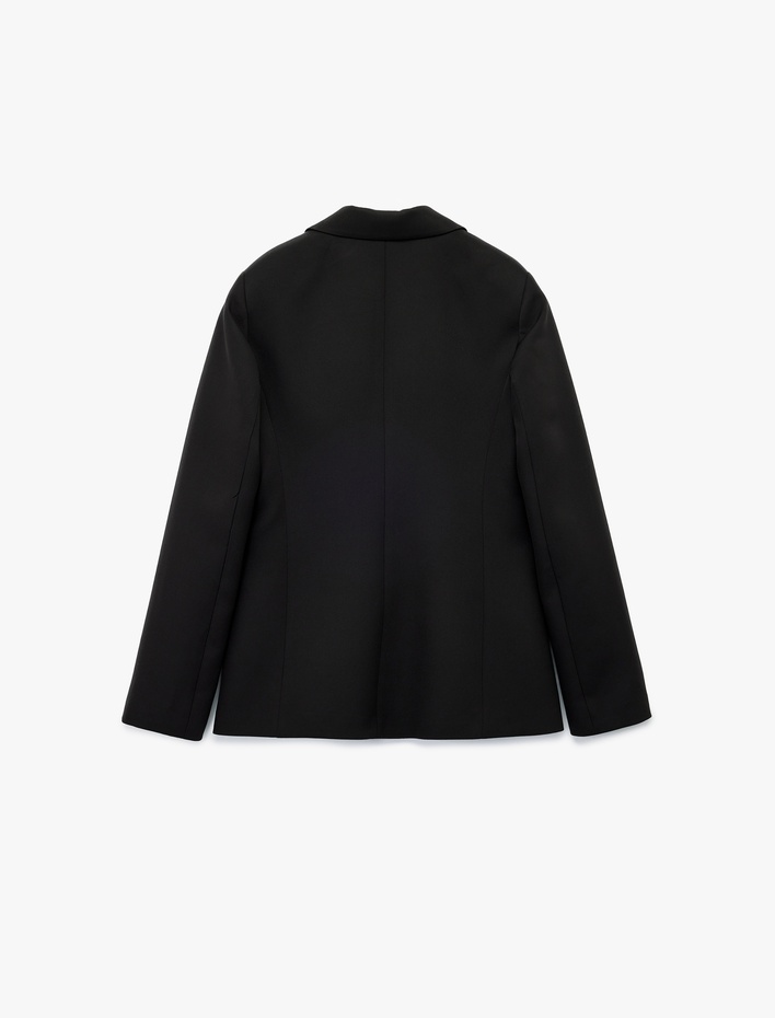  Uzun Kollu Cepli Düğmeli Kruvaze Blazer Ceket