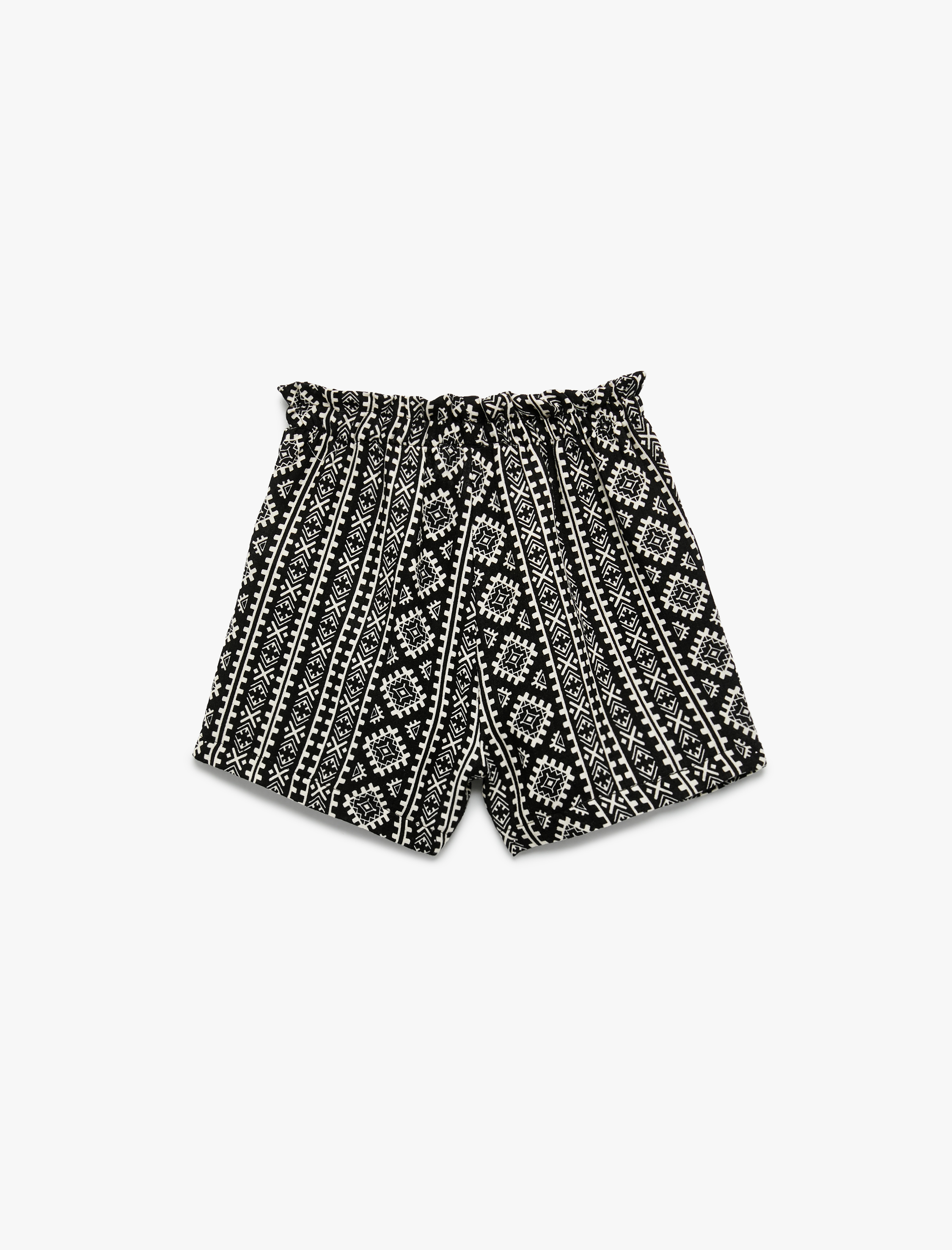  Kız Çocuk Pamuklu Etnik Desenli Geniş Paça Yüksek Bel Şort