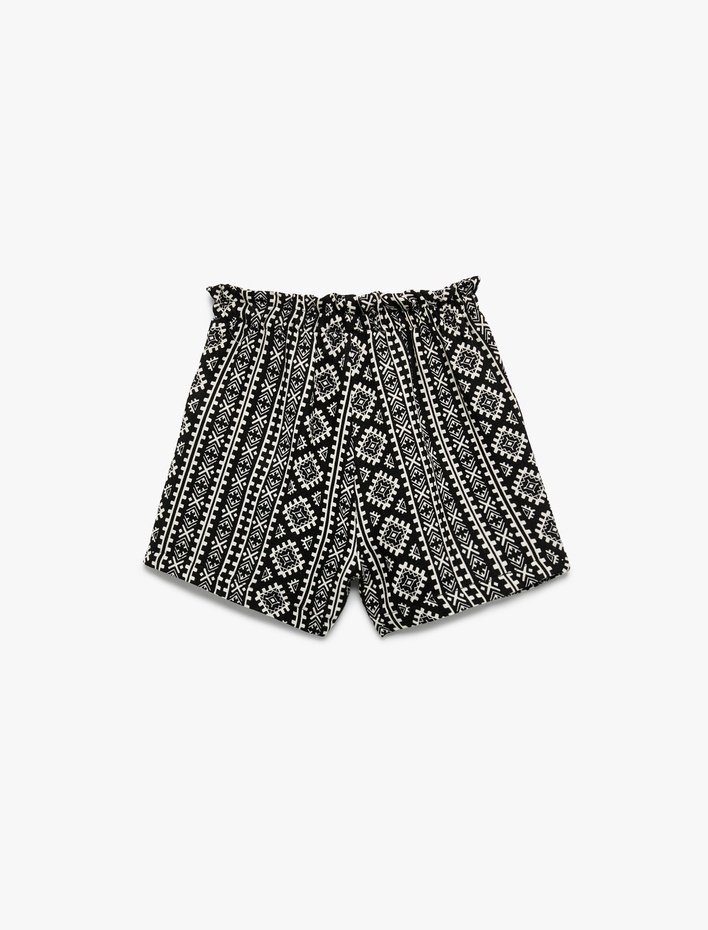 Kız Çocuk Pamuklu Etnik Desenli Geniş Paça Yüksek Bel Şort
