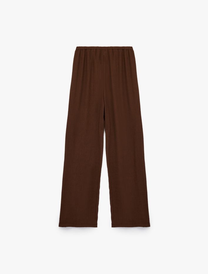  Geniş Paça Rahat Kalıp Beli Bağcıklı Krinkıl Viskon Pantolon