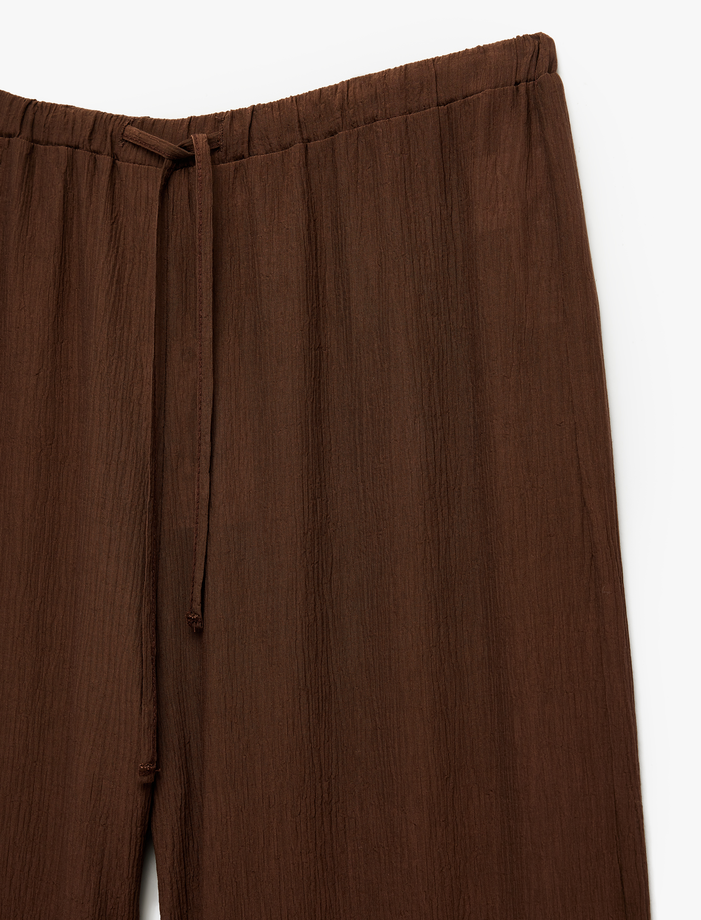   Geniş Paça Rahat Kalıp Beli Bağcıklı Krinkıl Viskon Pantolon