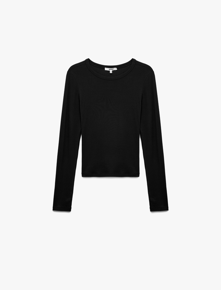  Slim Fit Uzun Kollu Bisiklet Yaka Viskon Tişört