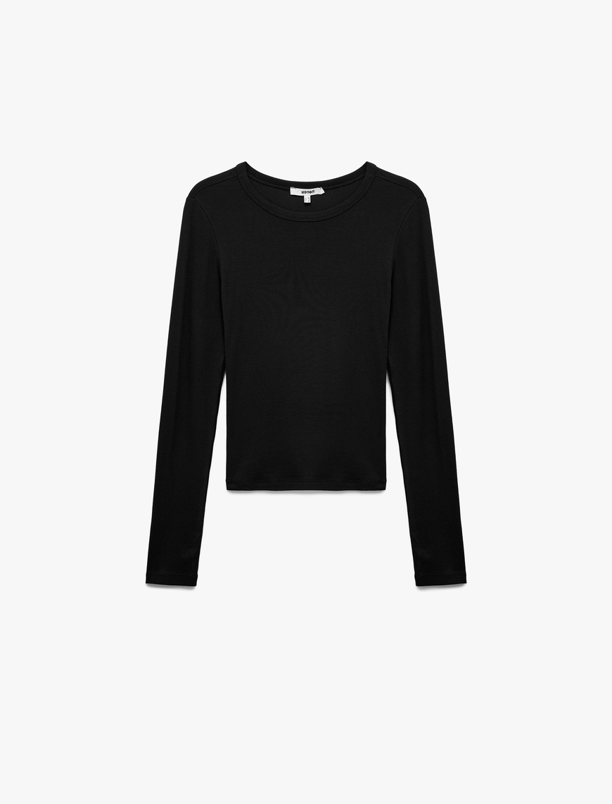  Slim Fit Uzun Kollu Bisiklet Yaka Viskon Tişört