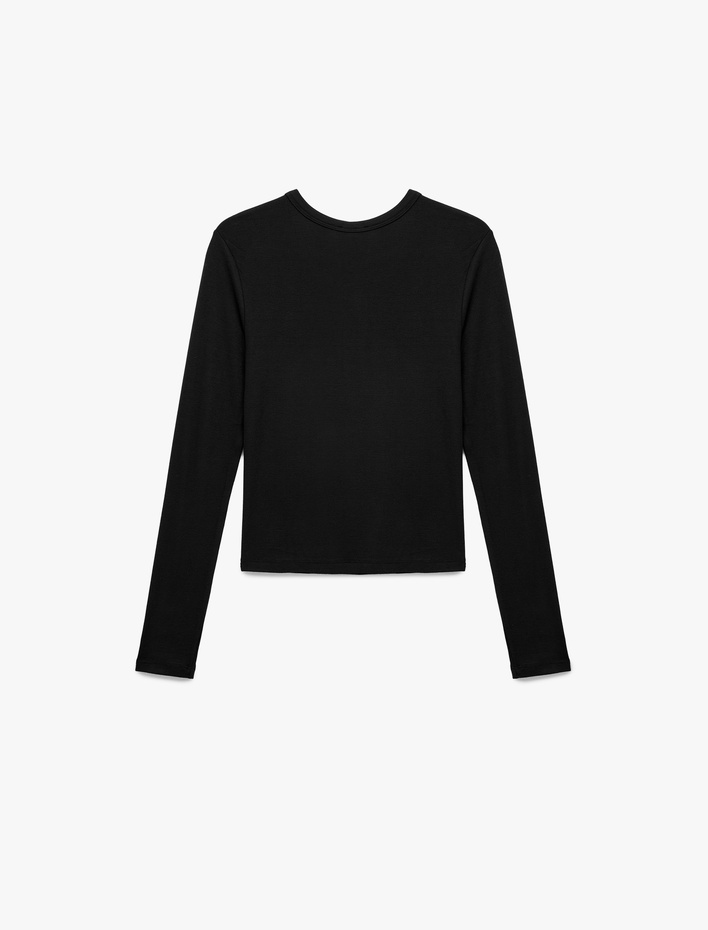  Slim Fit Uzun Kollu Bisiklet Yaka Viskon Tişört