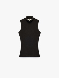 Koyun Yünü Karışımlı Slim Fit Dik Yaka Kolsuz Body