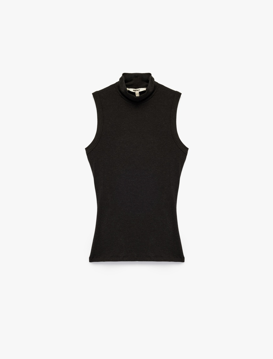   Koyun Yünü Karışımlı Slim Fit Dik Yaka Kolsuz Body