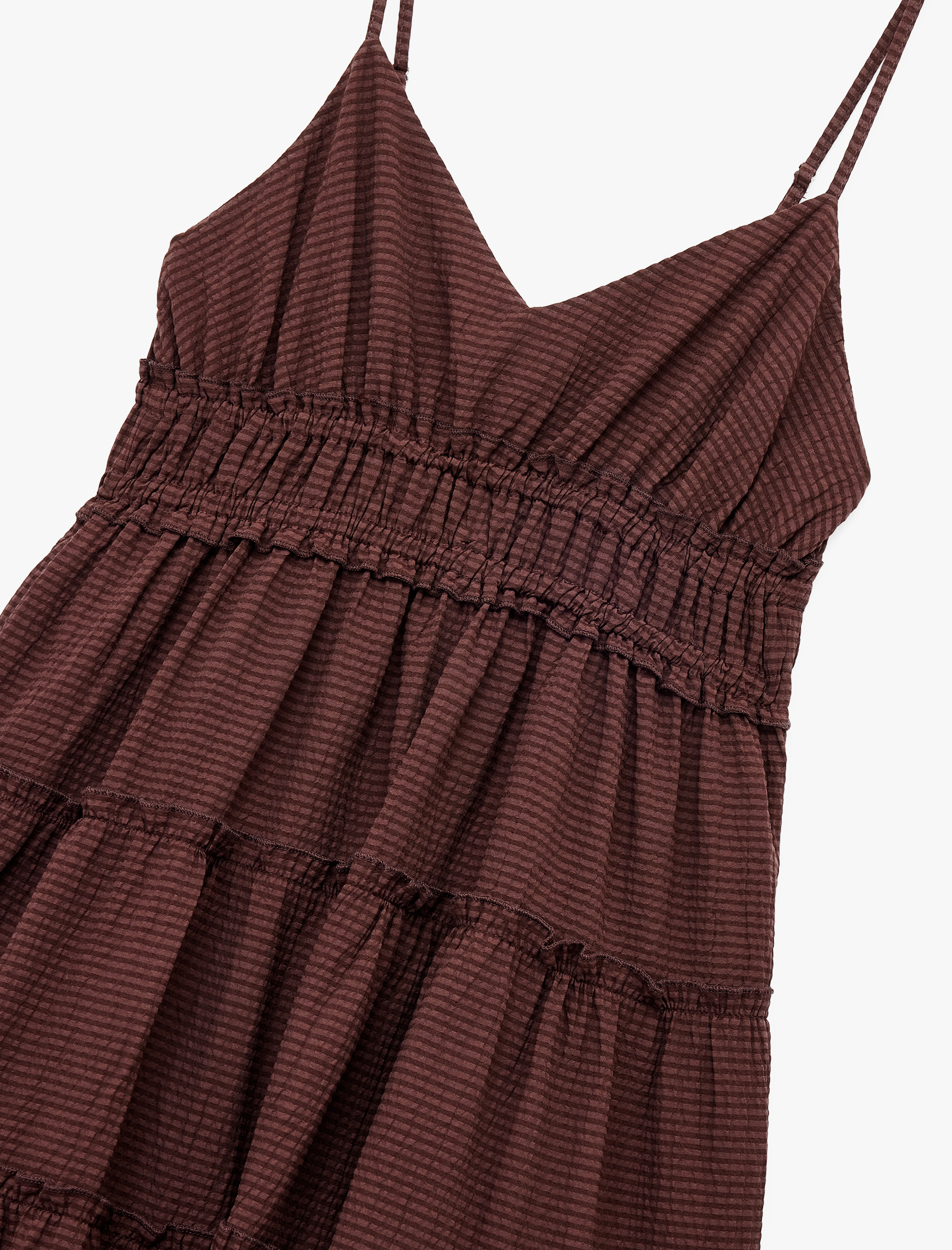   Askılı V Yaka Katlı Gipeli Volanlı Mini Elbise