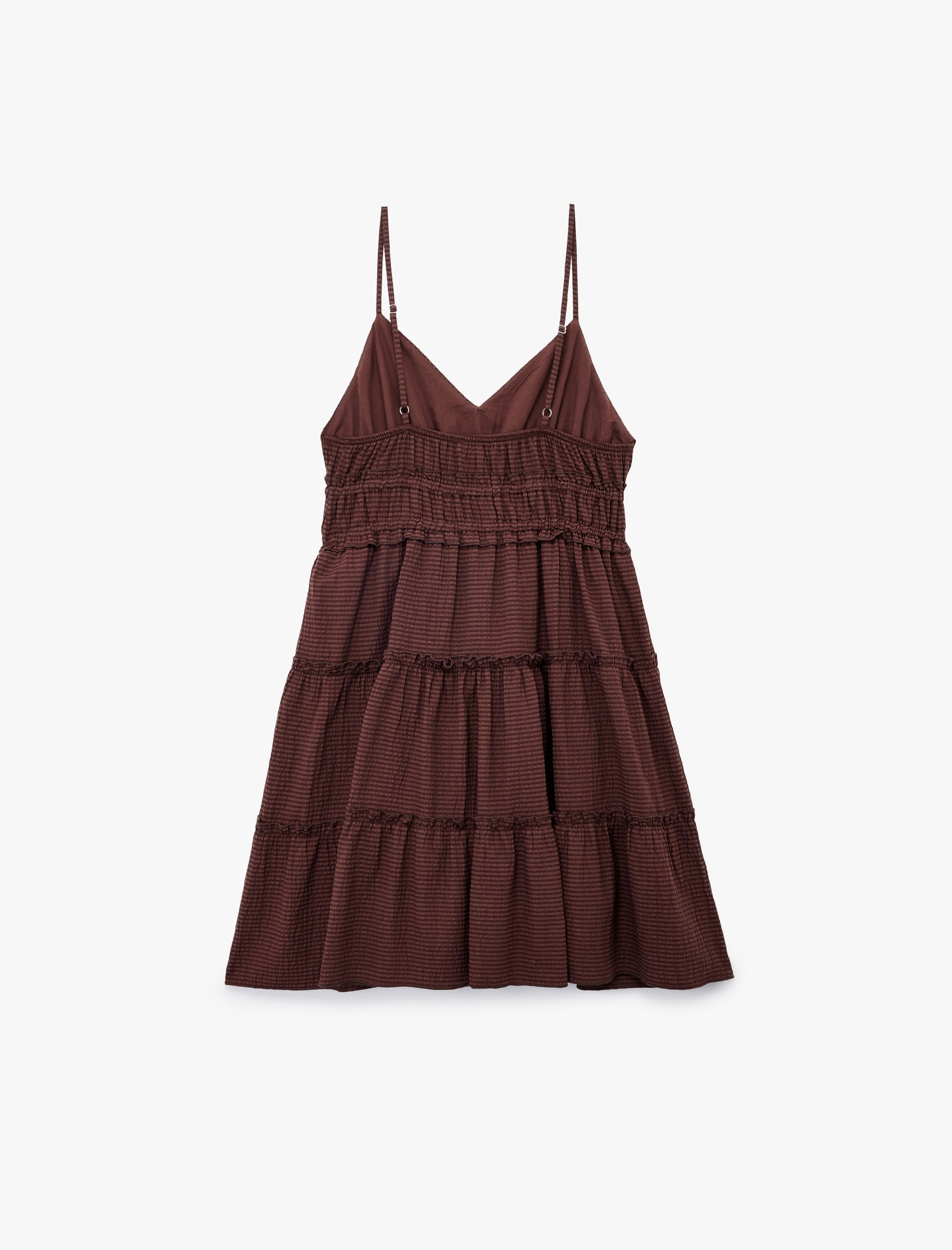   Askılı V Yaka Katlı Gipeli Volanlı Mini Elbise