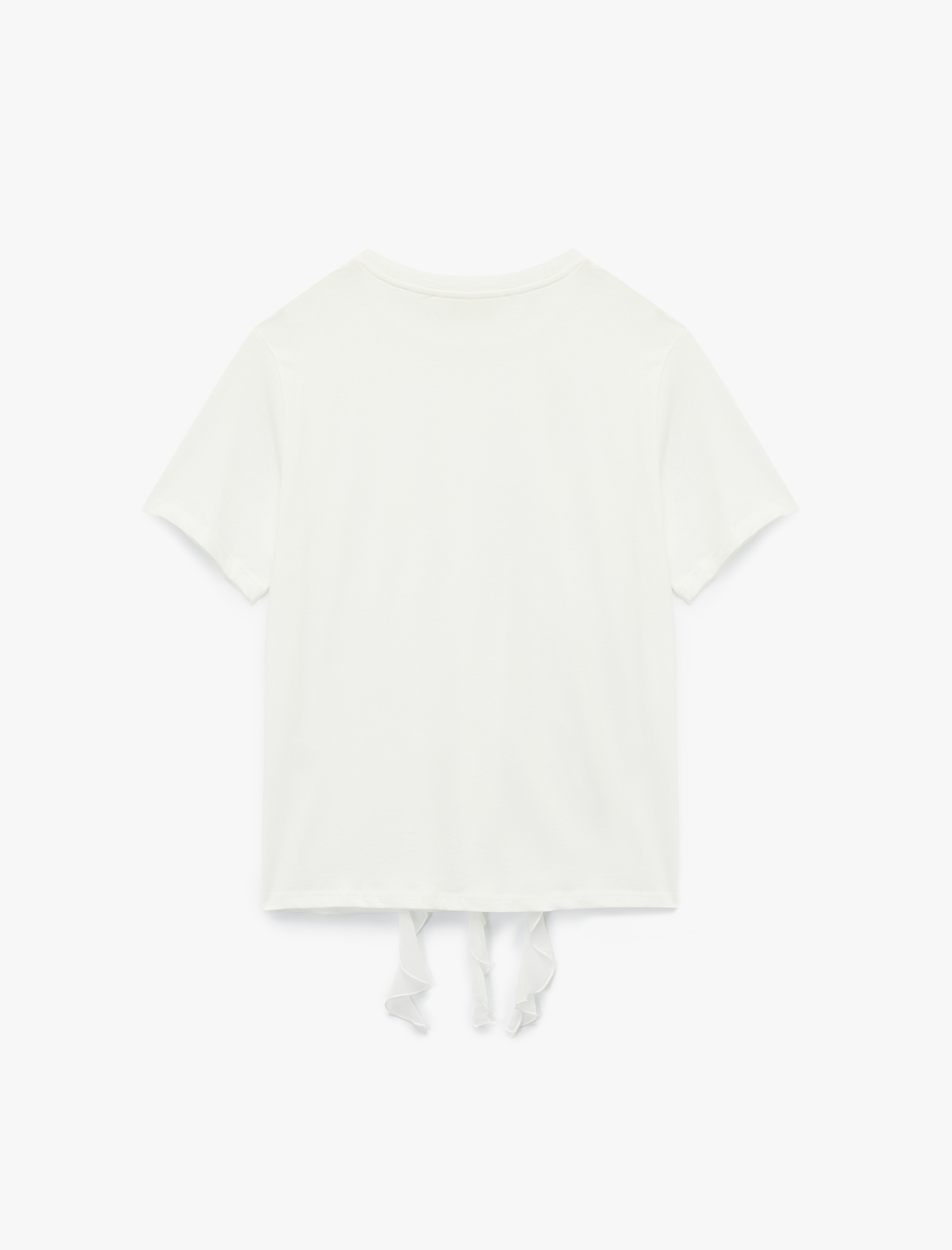 Pamuklu Kısa Kollu Bisiklet Yaka Fırfırlı Tişört