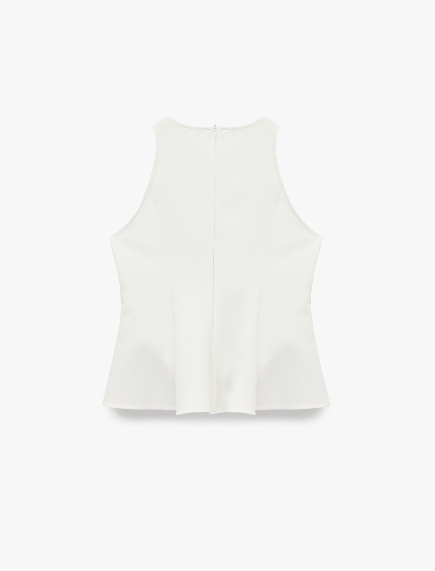   Slim Fit Kolsuz Bisiklet Yaka Peplum Bluz
