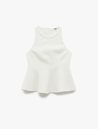 Slim Fit Kolsuz Bisiklet Yaka Peplum Bluz