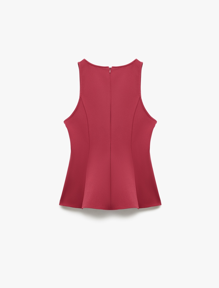   Slim Fit Kolsuz Bisiklet Yaka Peplum Bluz