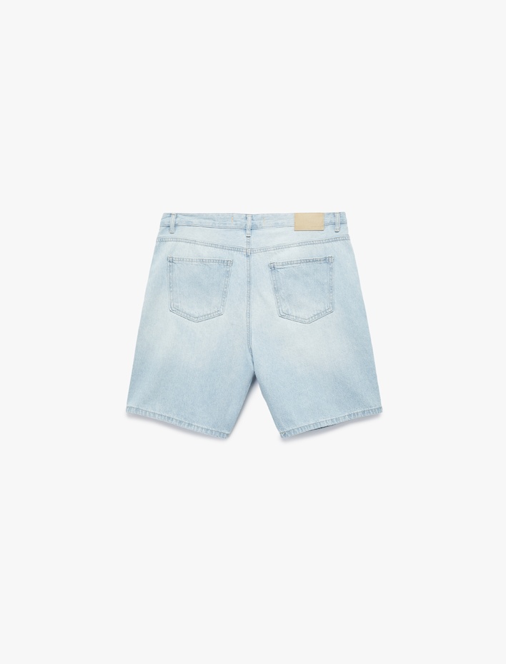  Pamuklu Normal Bel Rahat Kesim Bermuda Jean Şort