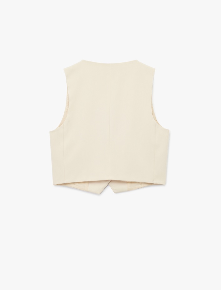  Astarlı V Yaka Düğmeli Blazer Yelek