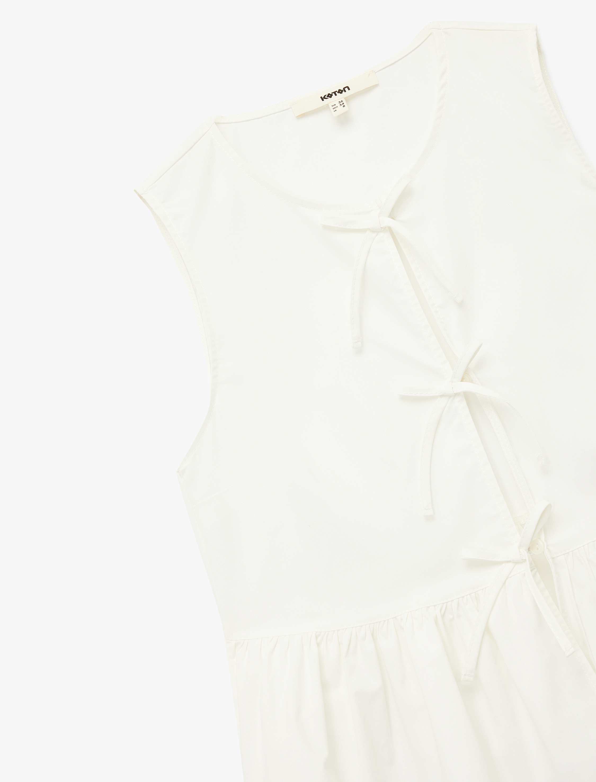   Pamuklu Bisiklet Yaka Fiyonklu Önden Bağlamalı Kolsuz Poplin Bluz