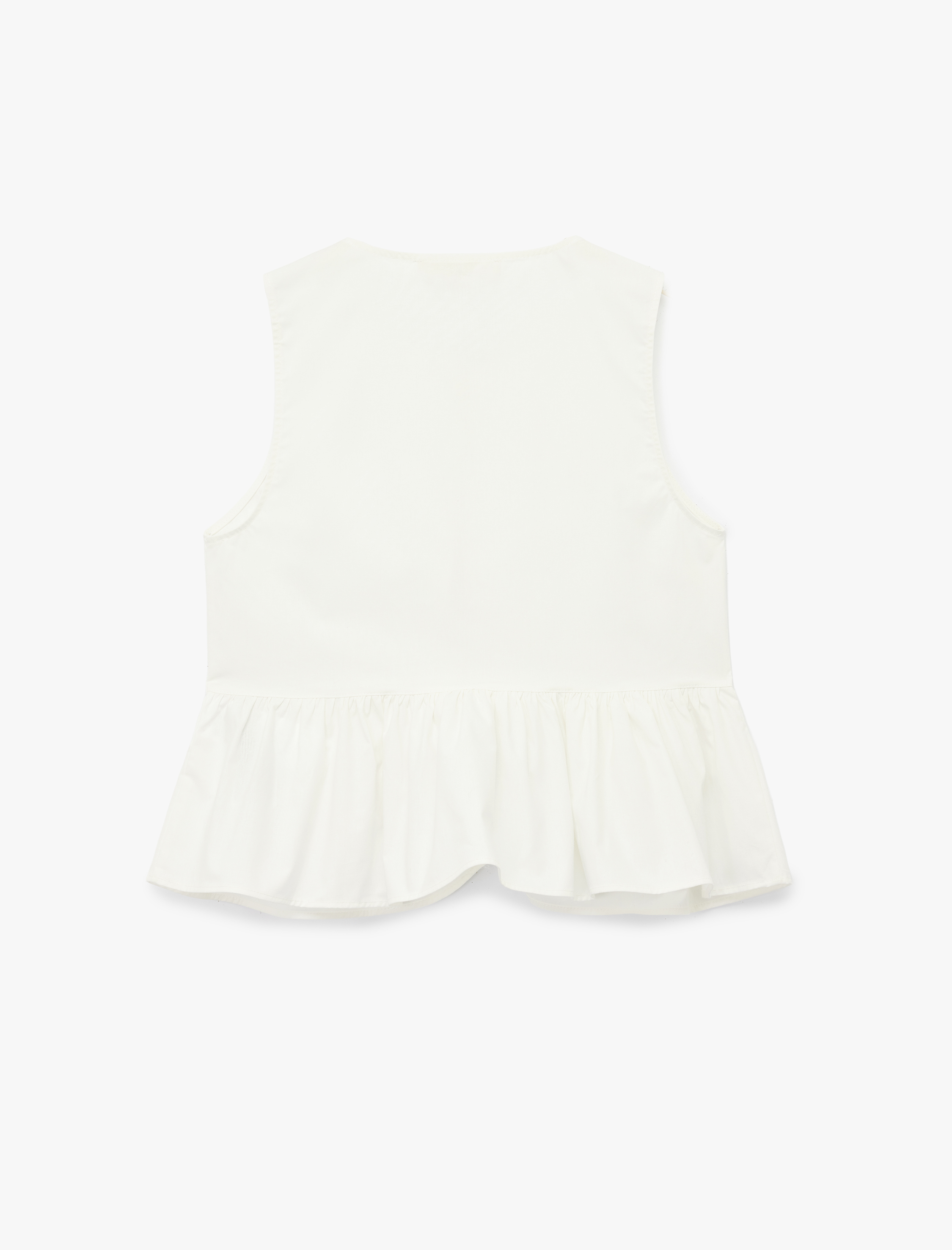   Pamuklu Bisiklet Yaka Fiyonklu Önden Bağlamalı Kolsuz Poplin Bluz