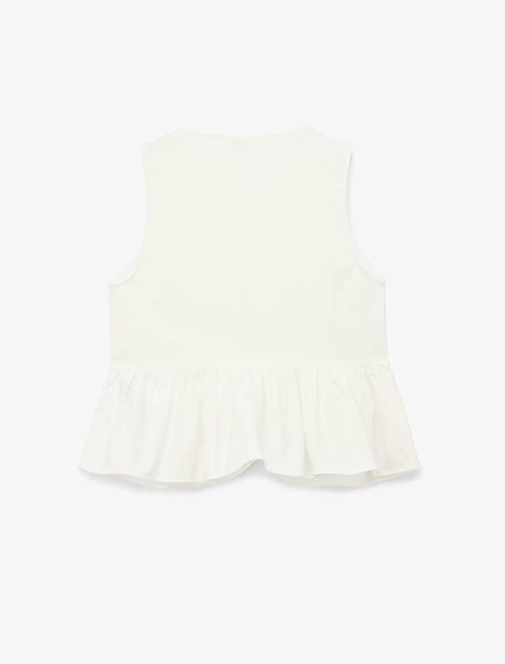  Pamuklu Bisiklet Yaka Fiyonklu Önden Bağlamalı Kolsuz Poplin Bluz