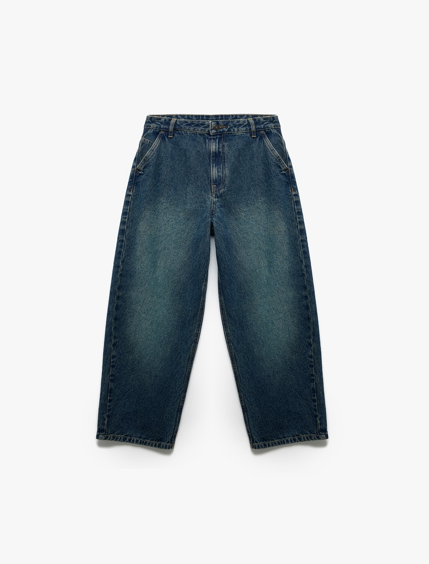  Erkek Çocuk Pamuklu Geniş Paça Denim Pantolon - Loose Fit Jean