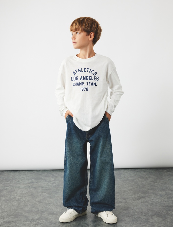 Erkek Çocuk Pamuklu Geniş Paça Denim Pantolon - Loose Fit Jean