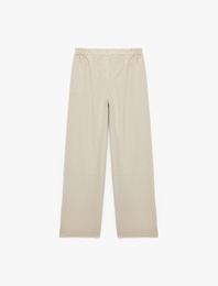 Beli Lastikli Düz Bol Paça Keten Pantolon