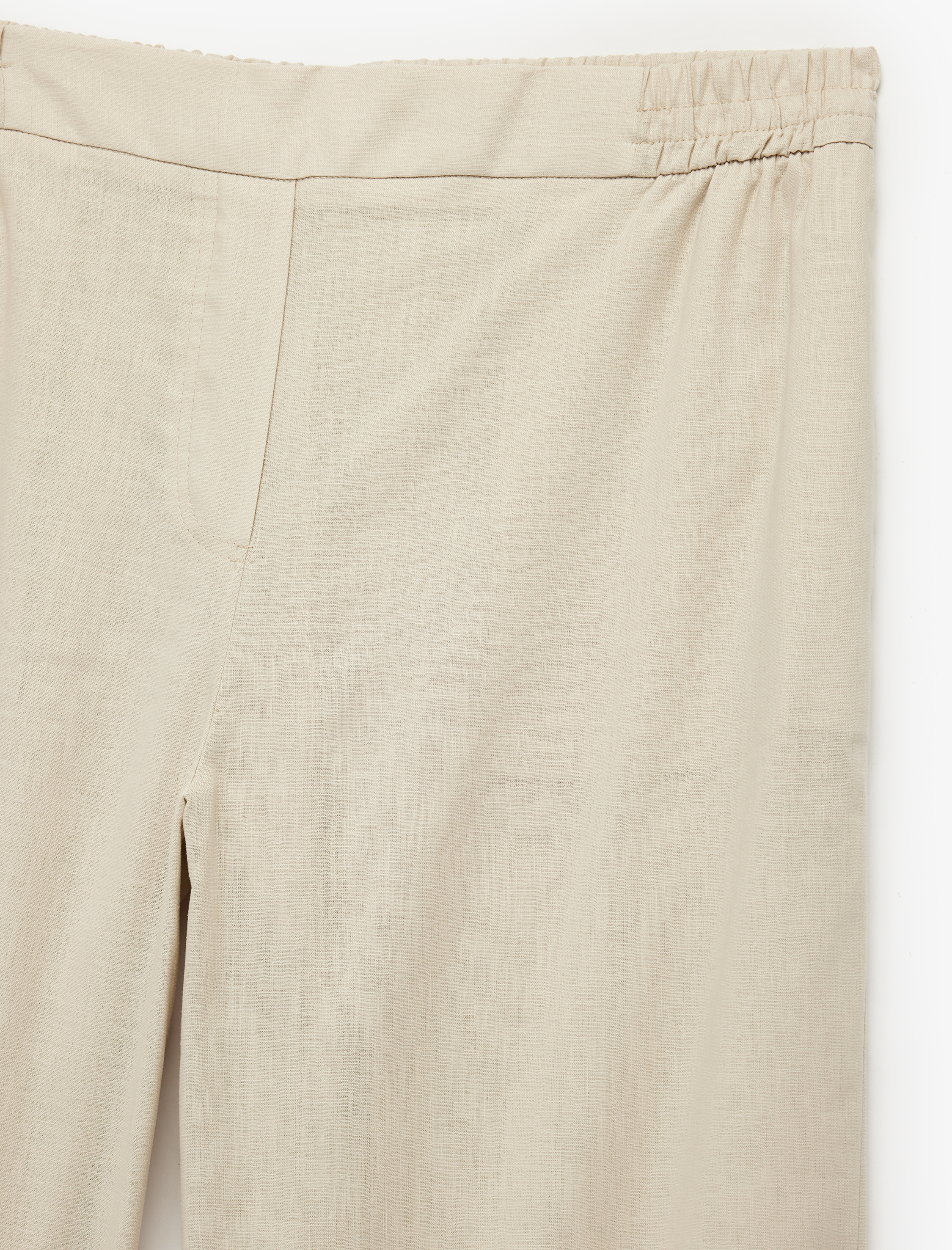   Beli Lastikli Düz Bol Paça Keten Pantolon