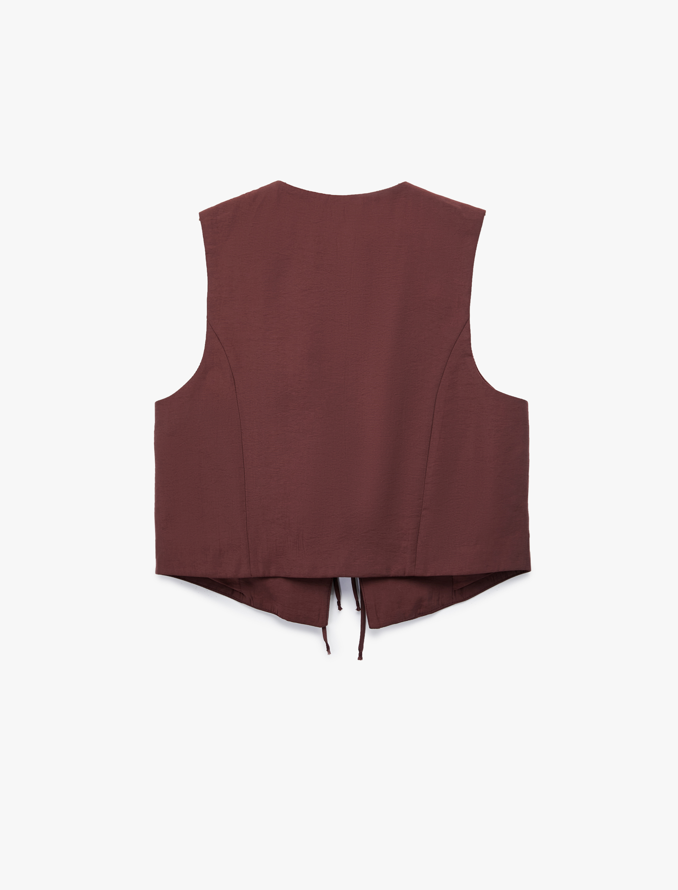   Modal Kumaş Fiyonklu Önden Bağlama Detaylı Crop Yelek