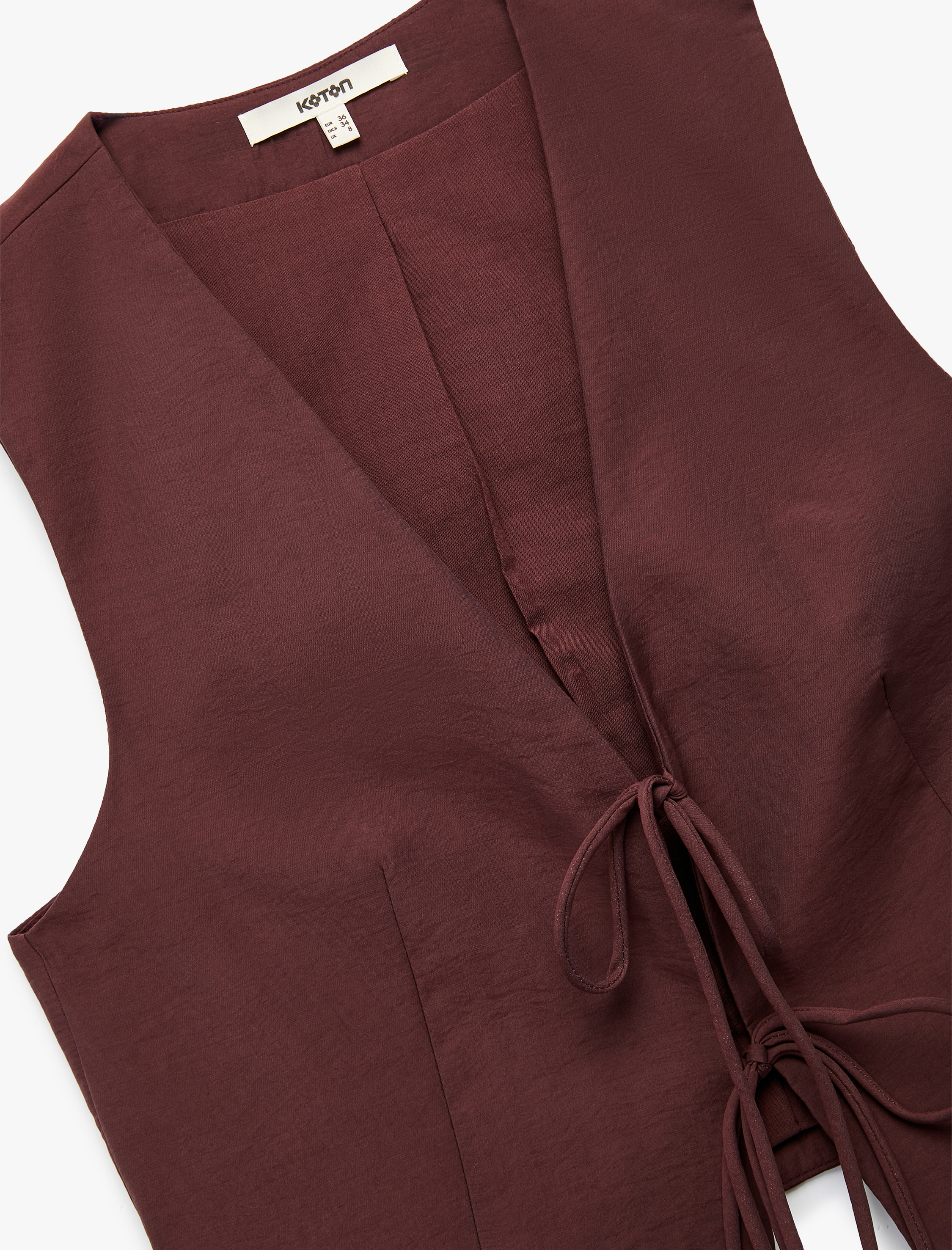   Modal Kumaş Fiyonklu Önden Bağlama Detaylı Crop Yelek