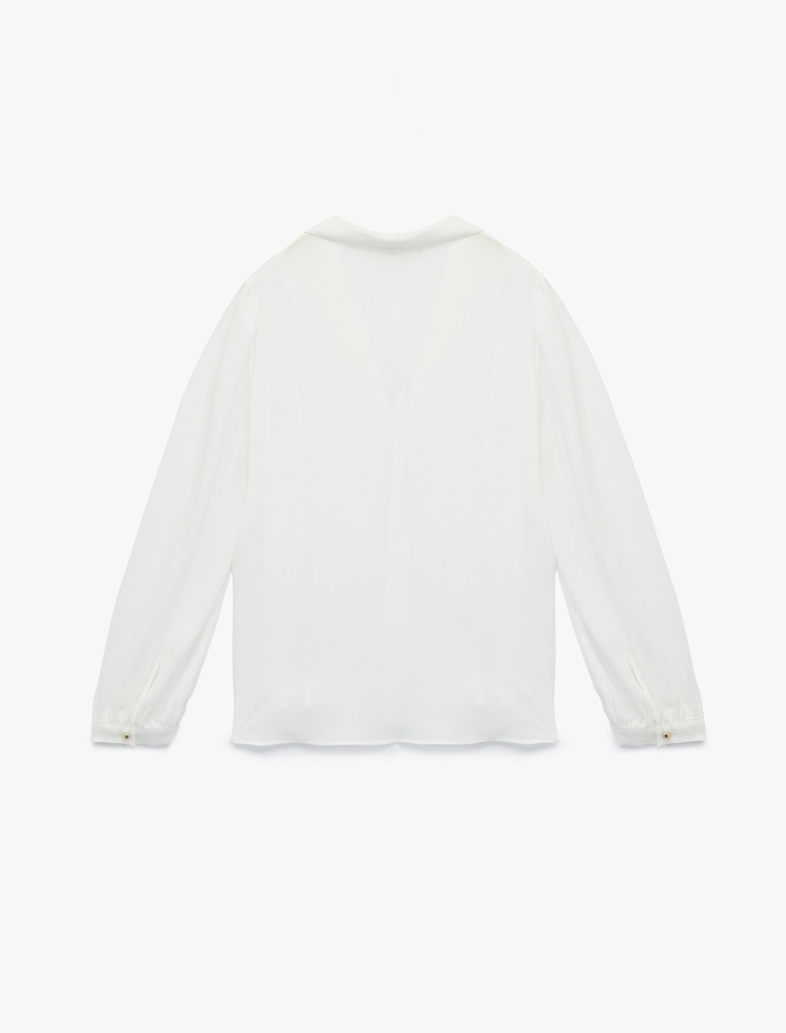  Krep Kumaş Uzun Kollu Şal V Yaka Gömlek