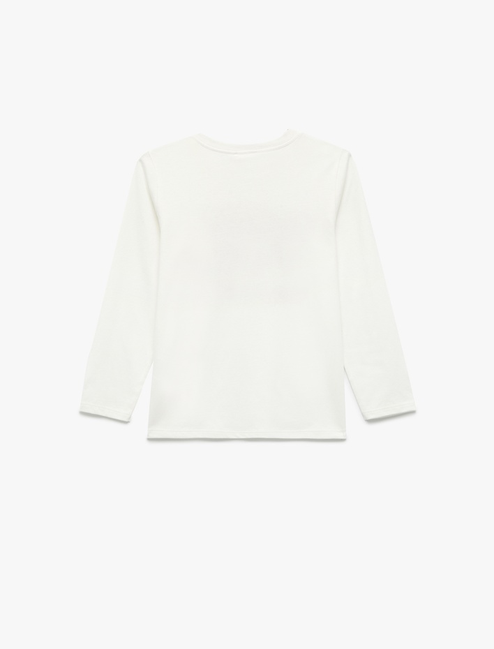 Kız Çocuk Pamuklu Uzun Kollu Bisiklet Yaka Fiyonk Baskılı Tişört