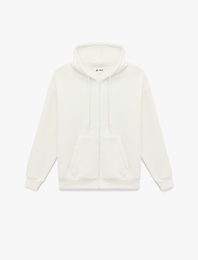 Şardonlu Arkası Baskılı Kanguru Cepli Kapüşonlu Fermuarlı Oversize Sweatshirt